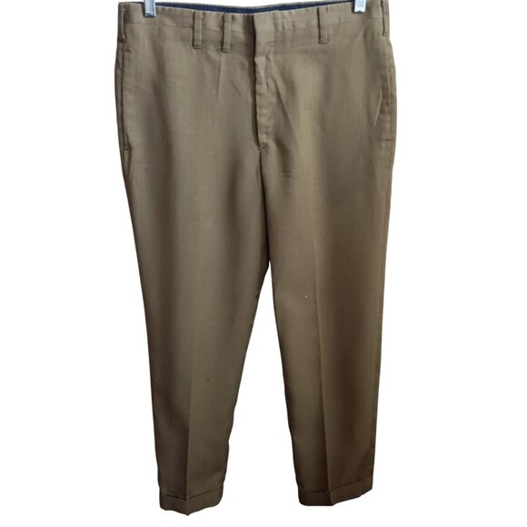 34x27 Men's Vintage Trousers 1960's Haggar Snug-Duds Khaki Flat-Front Mod Pants - Picture 1 of 8